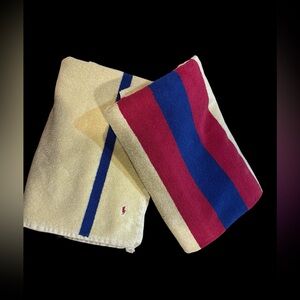 Vintage Ralph Lauren Red and Blue Striped Towels-Two